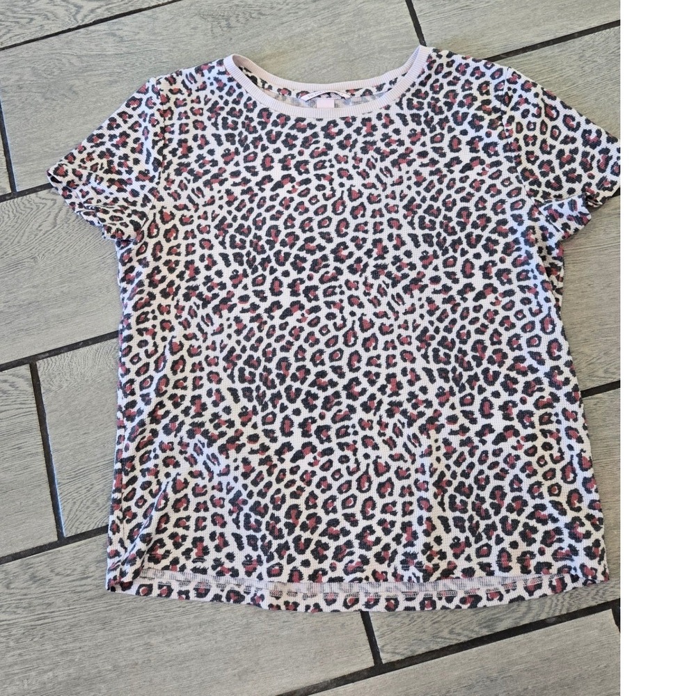 Victorias Secret Pink Leopard Thermal Pajama Top Short Sleeve Waffle Knit M